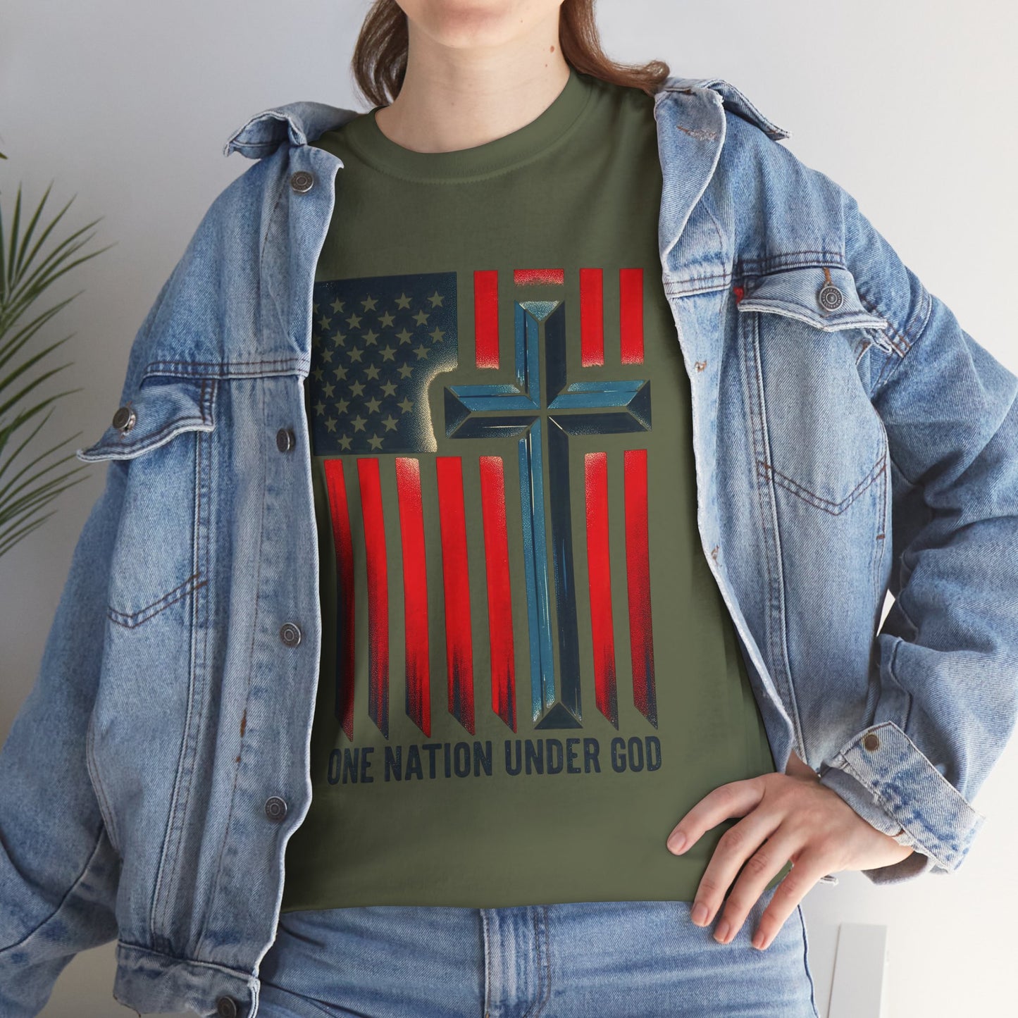 Patriotic Cross T-Shirt — "One Nation Under God" American Flag Tee