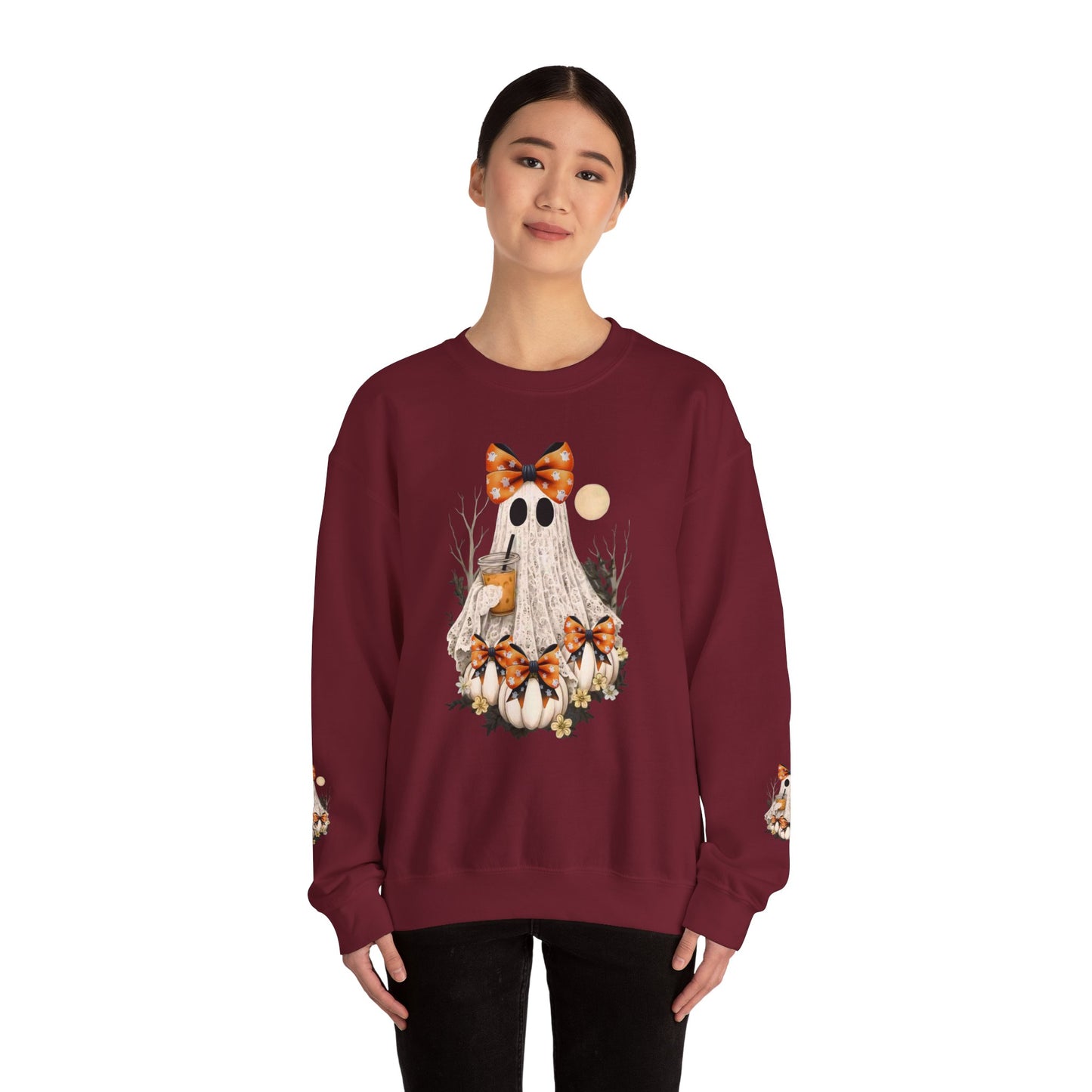 Ghostly Rustic Charm Sweatshirt - Cozy Fall Fashion, Halloween Gift, Unisex Crewneck, Autumn Vibes, Seasonal Celebration