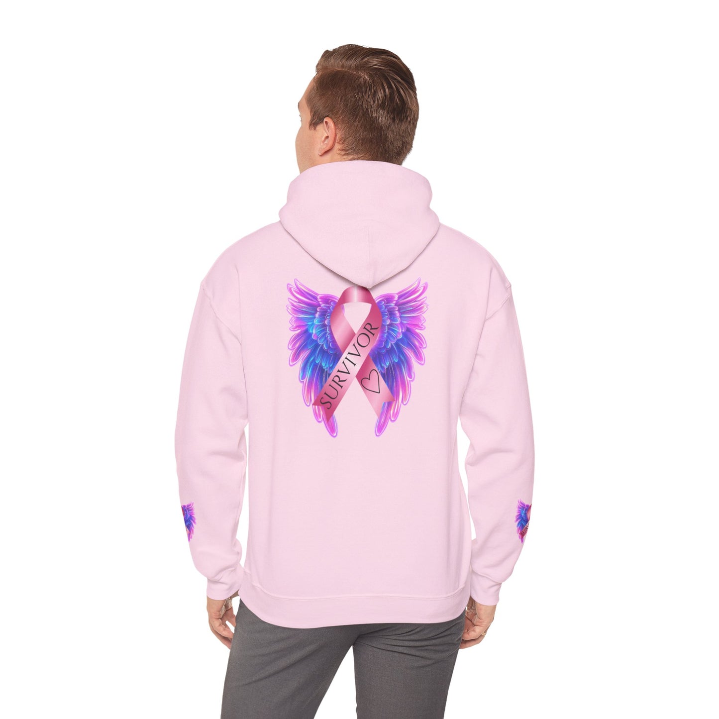 Breast Cancer Ribbon Angel Wings Hoodie, Awareness Pullover