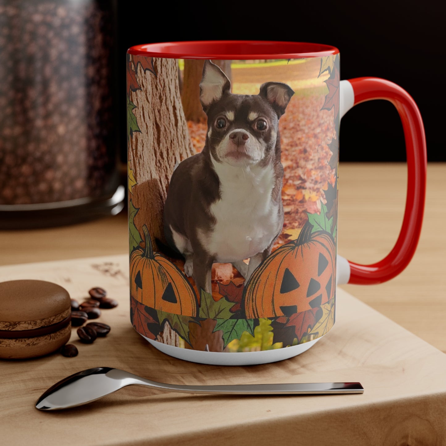 Autumn Pet-Themed Accent Mug | Cute Dog & Pumpkin Design, Fall Coffee Cup, Gift for Pet Lovers, Halloween Decor, Cozy Tea Mug