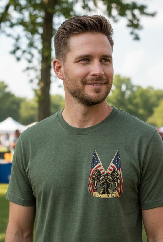 Limited Edition: America's 250th Birthday Commemorative Crossed Flags Warrior T-Shirt