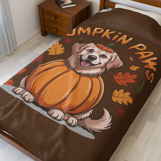 Pumpkin Paws Velveteen Blanket