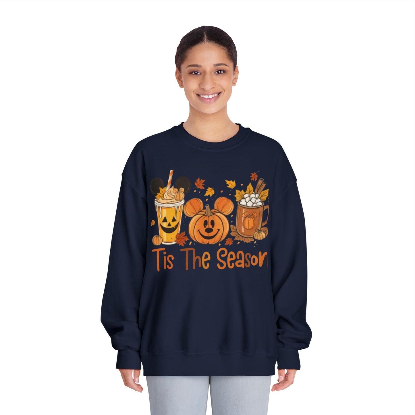 Cozy Fall Sweatshirt with Pumpkin and Hot Cocoa Design, Fall Apparel, Halloween Gift, Winter Fashion, Seasonal Sweatshirt