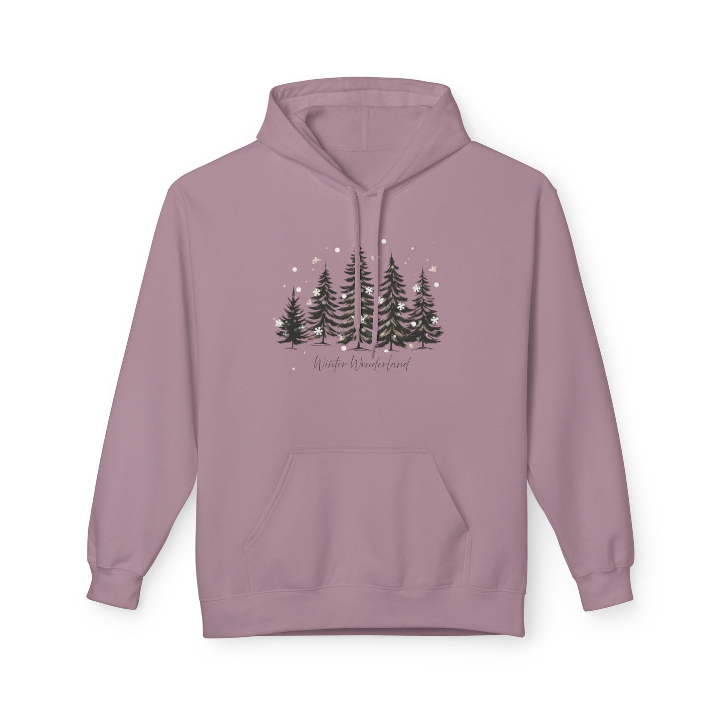 Cozy Forest Winter Hoodie with Snowflakes