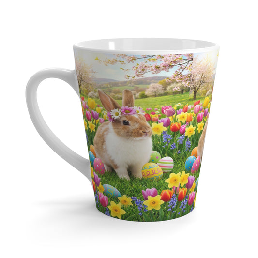 Easter Bunny Latte Mug — Spring Flowers, Easter Eggs & Floral Crown Coffee Cup