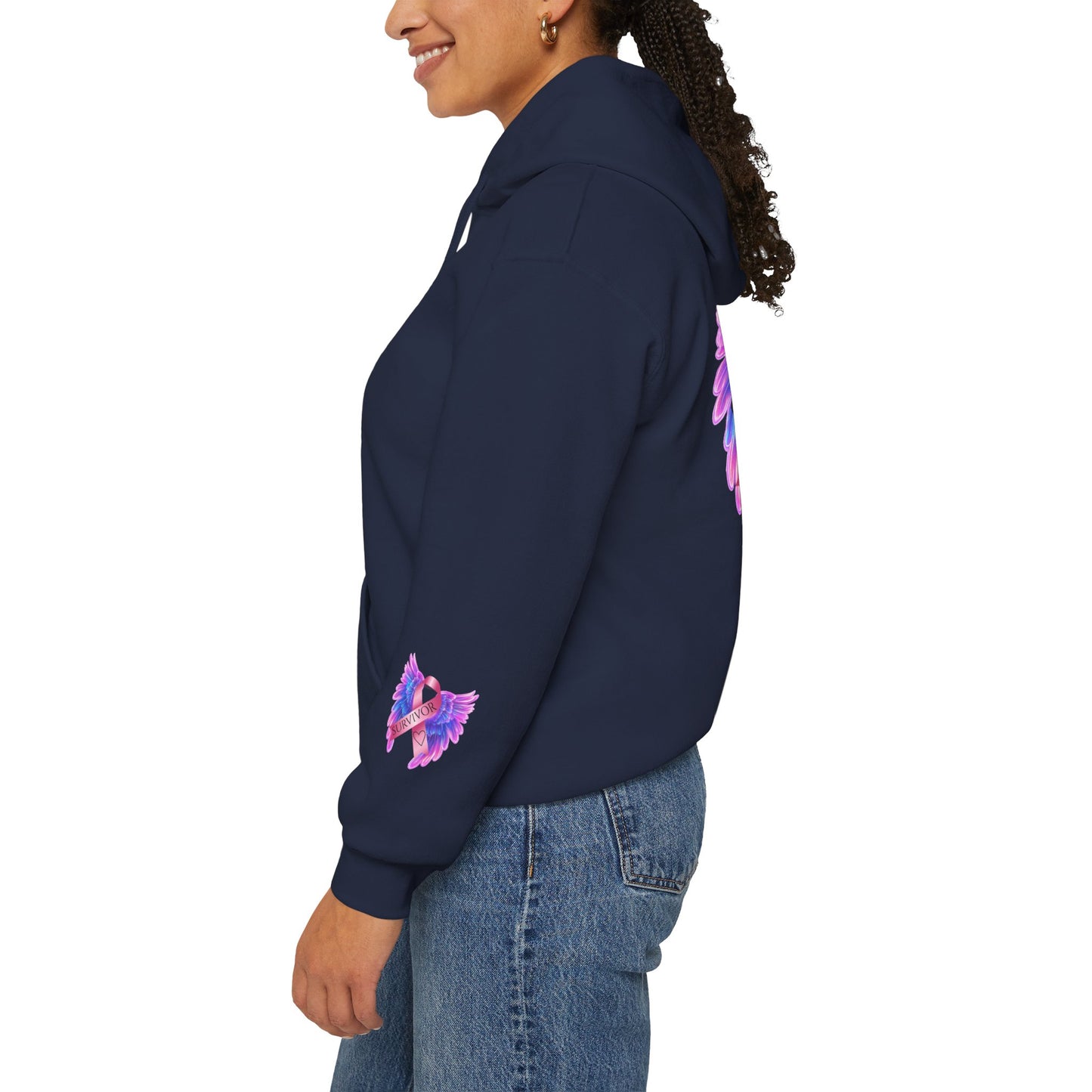 Breast Cancer Ribbon Angel Wings Hoodie, Awareness Pullover