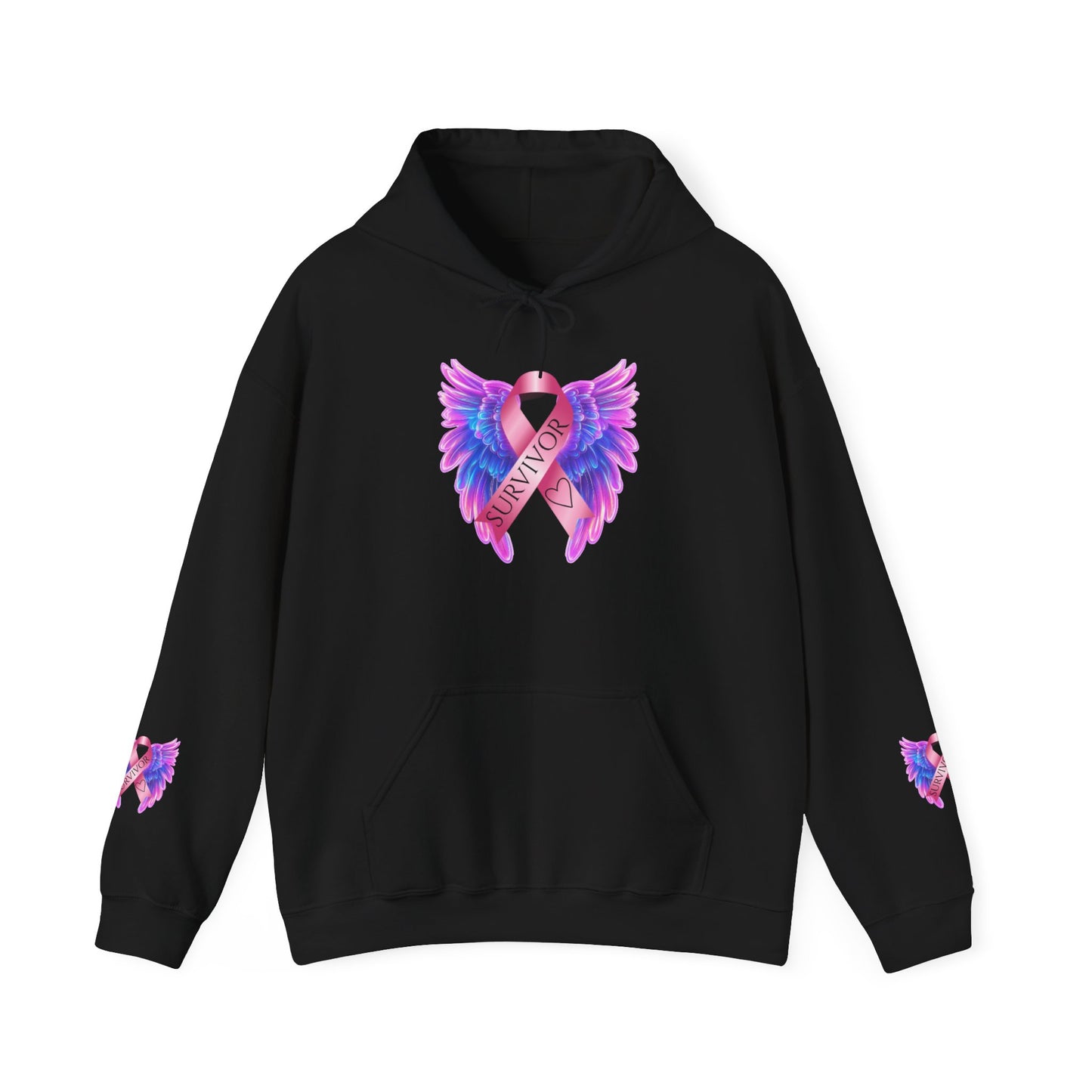 Breast Cancer Ribbon Angel Wings Hoodie, Awareness Pullover