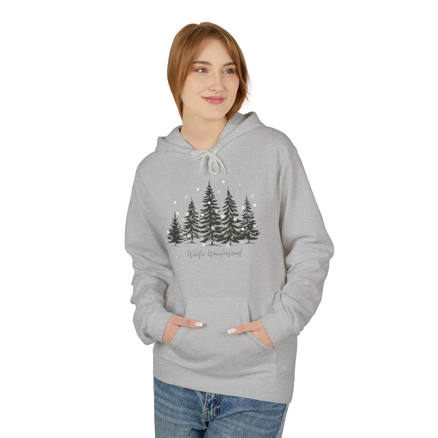 Cozy Forest Winter Hoodie with Snowflakes
