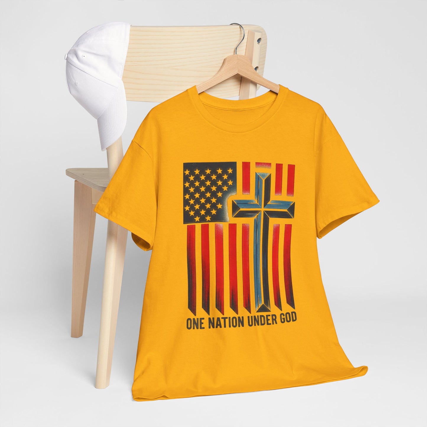 Patriotic Cross T-Shirt — "One Nation Under God" American Flag Tee