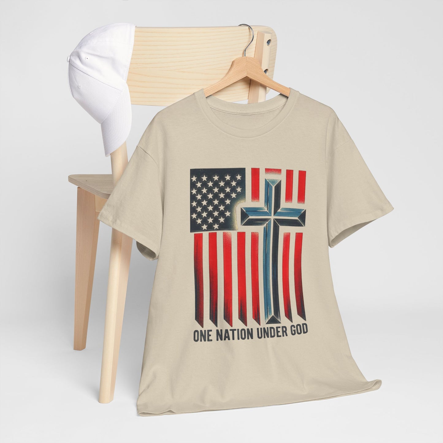 Patriotic Cross T-Shirt — "One Nation Under God" American Flag Tee