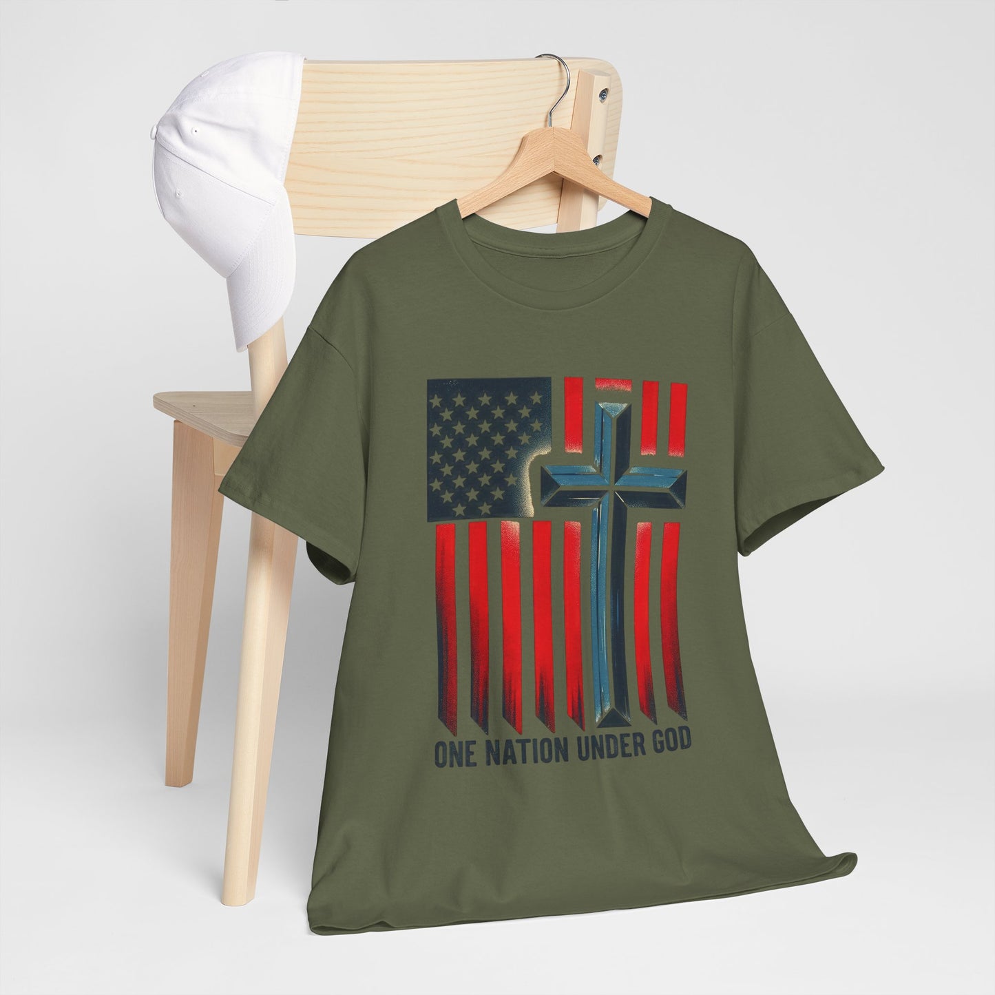 Patriotic Cross T-Shirt — "One Nation Under God" American Flag Tee