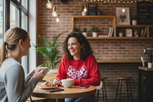 Heart Bow Crewneck Sweatshirt, Pink Heart Ribbon Graphic Pullover for Valentine’s Day