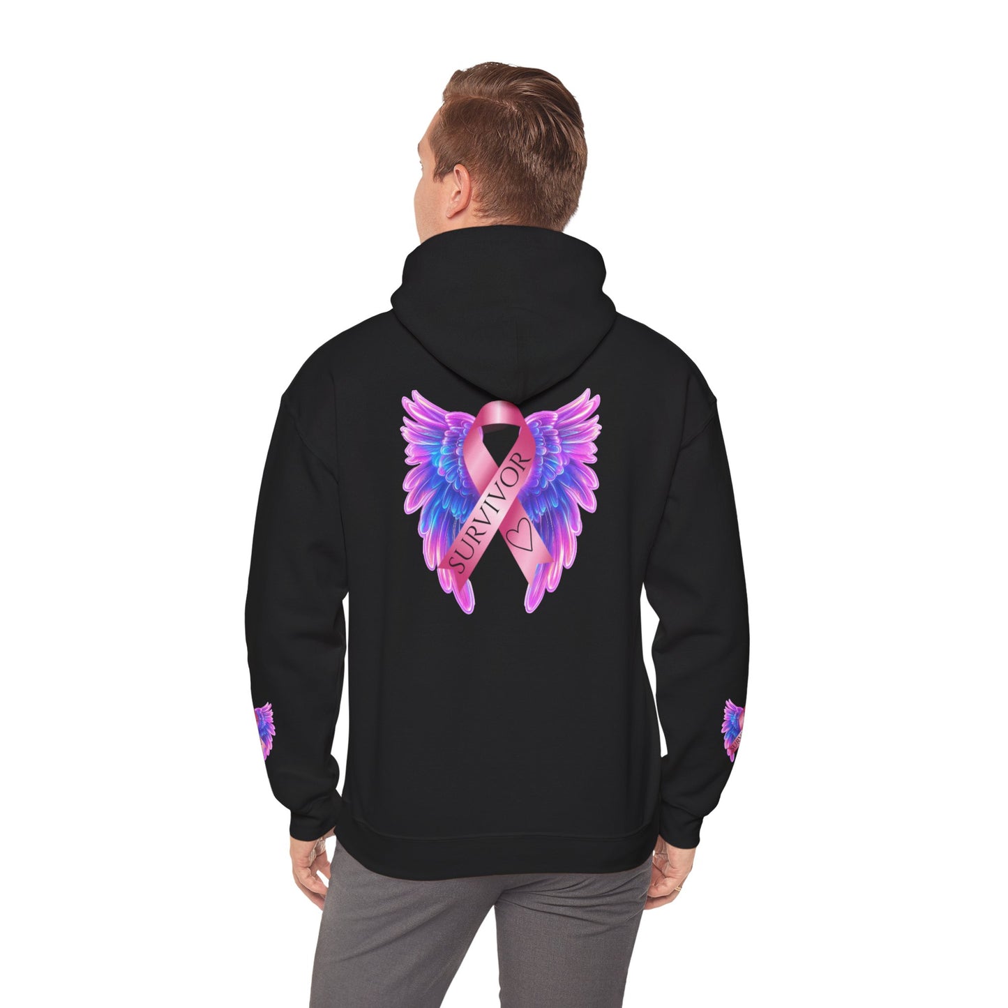 Breast Cancer Ribbon Angel Wings Hoodie, Awareness Pullover