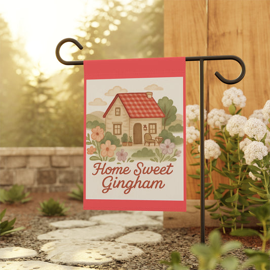 Home Sweet Gingham Garden Banner | Charming Outdoor Decor, Housewarming Gift, Floral Yard Sign, Spring Decoration, Cottage Style Banner