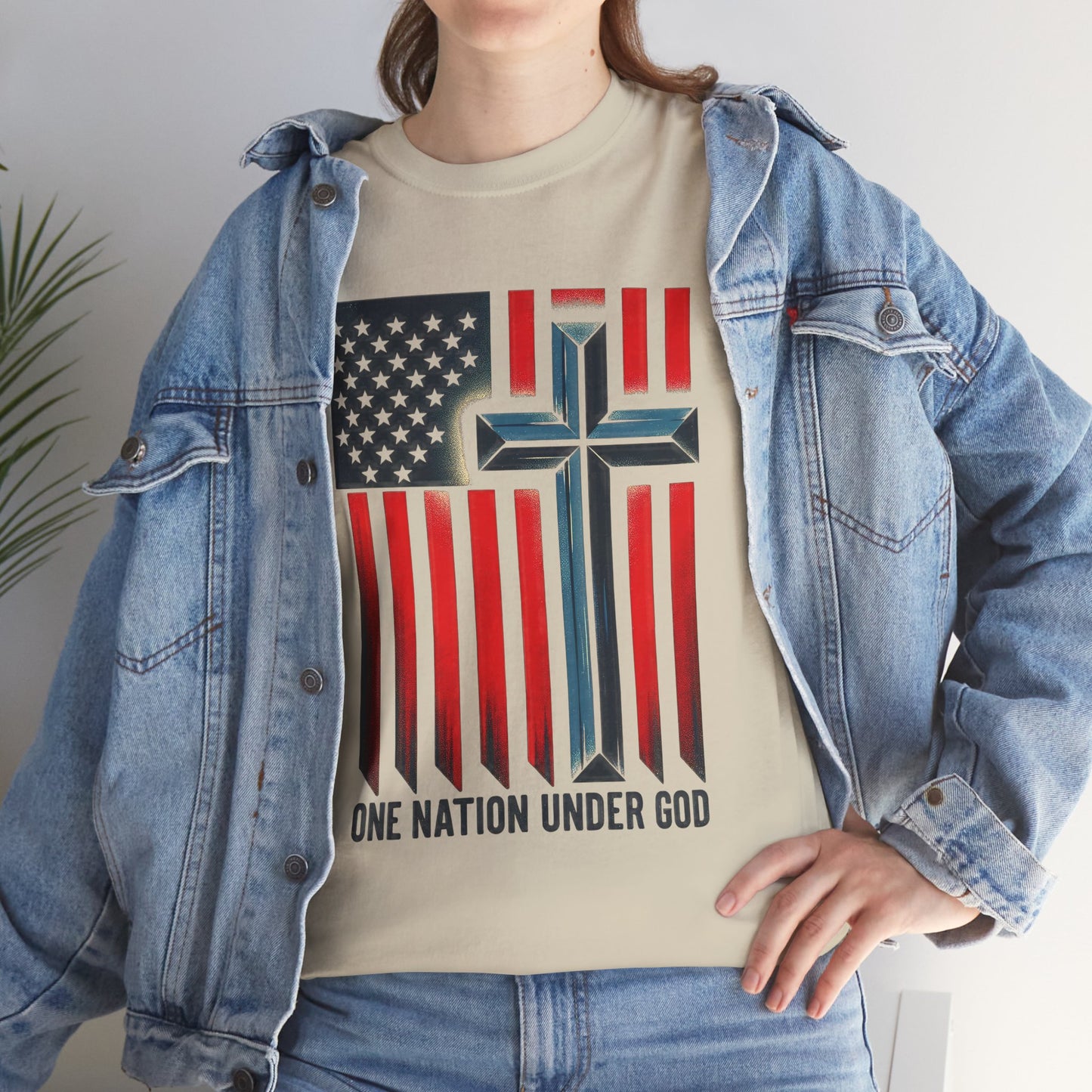 Patriotic Cross T-Shirt — "One Nation Under God" American Flag Tee
