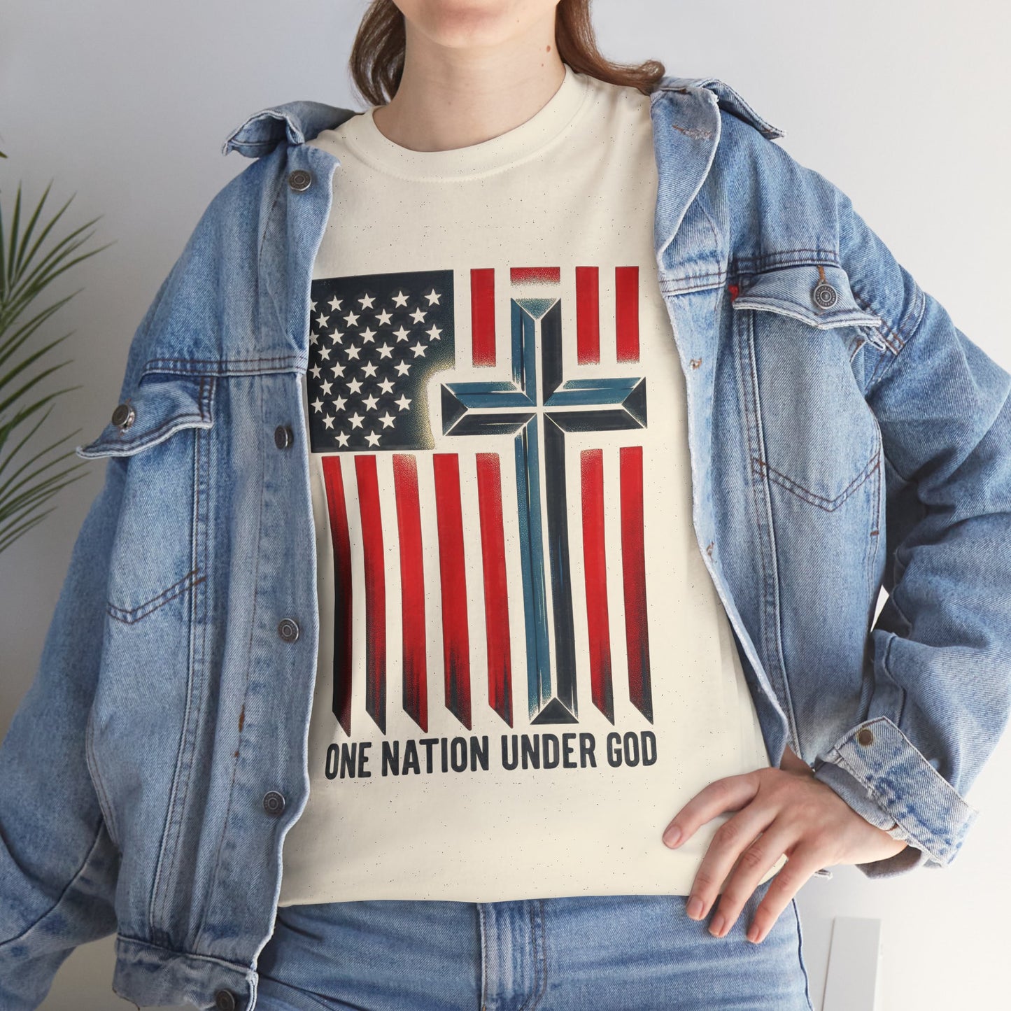 Patriotic Cross T-Shirt — "One Nation Under God" American Flag Tee
