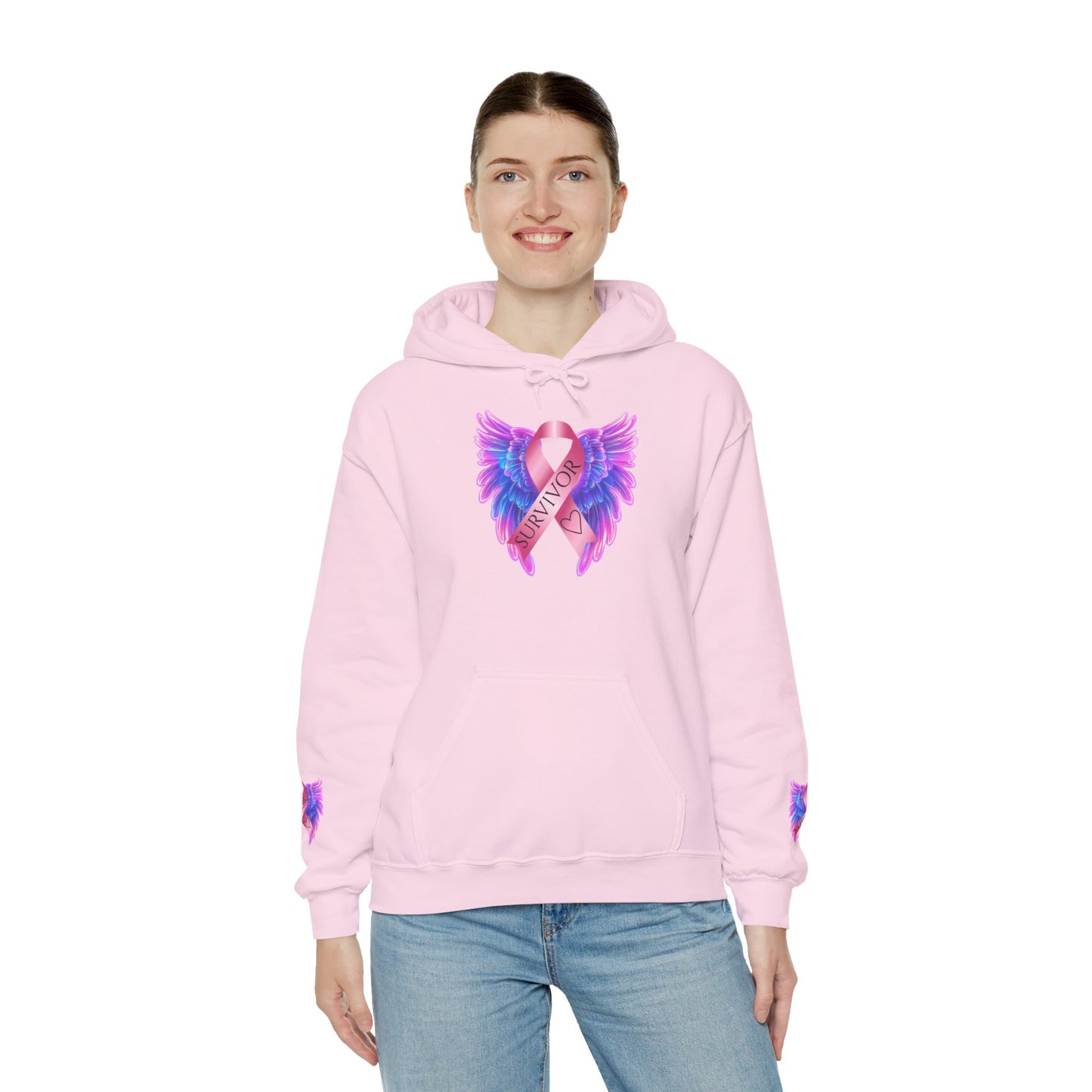 Breast Cancer Ribbon Angel Wings Hoodie, Awareness Pullover