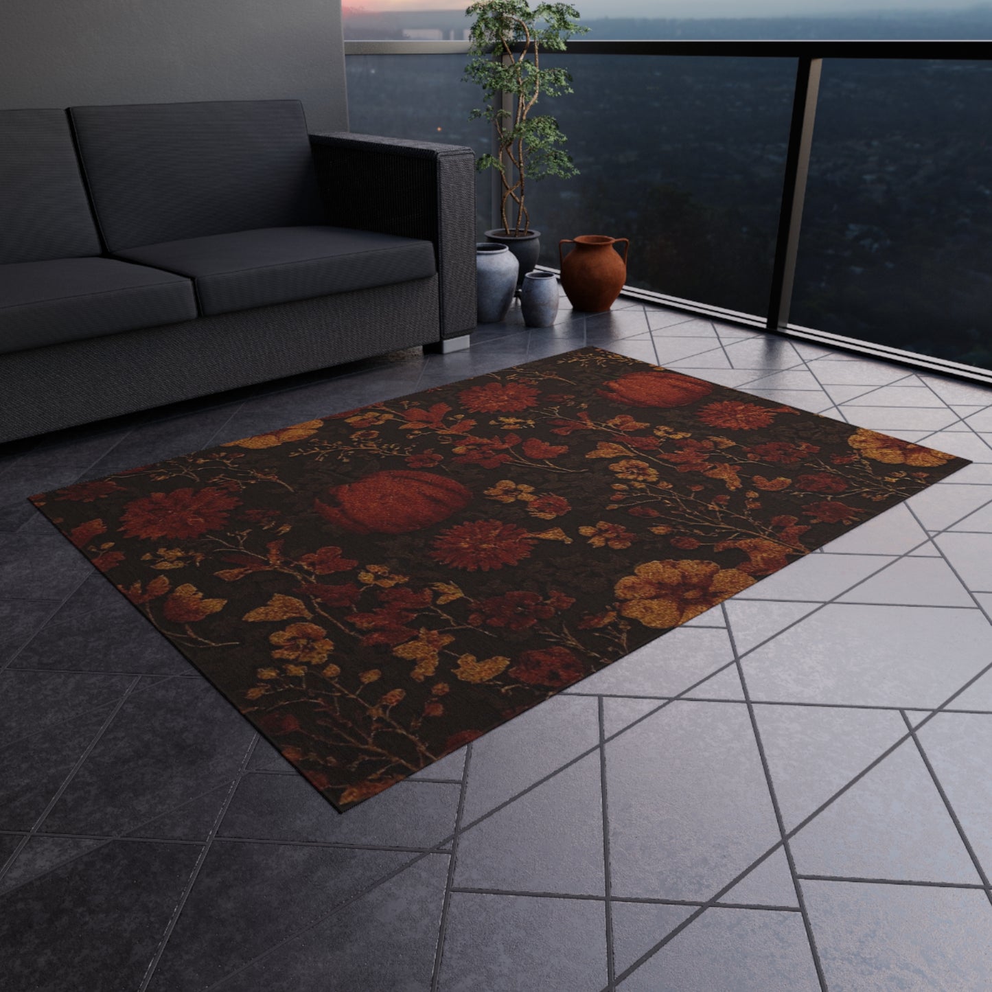 Outdoor Area Rug, Floral Outdoor Mat, Patio Decor, Garden Rug, Home Entryway, Floor Decor, Boho Style