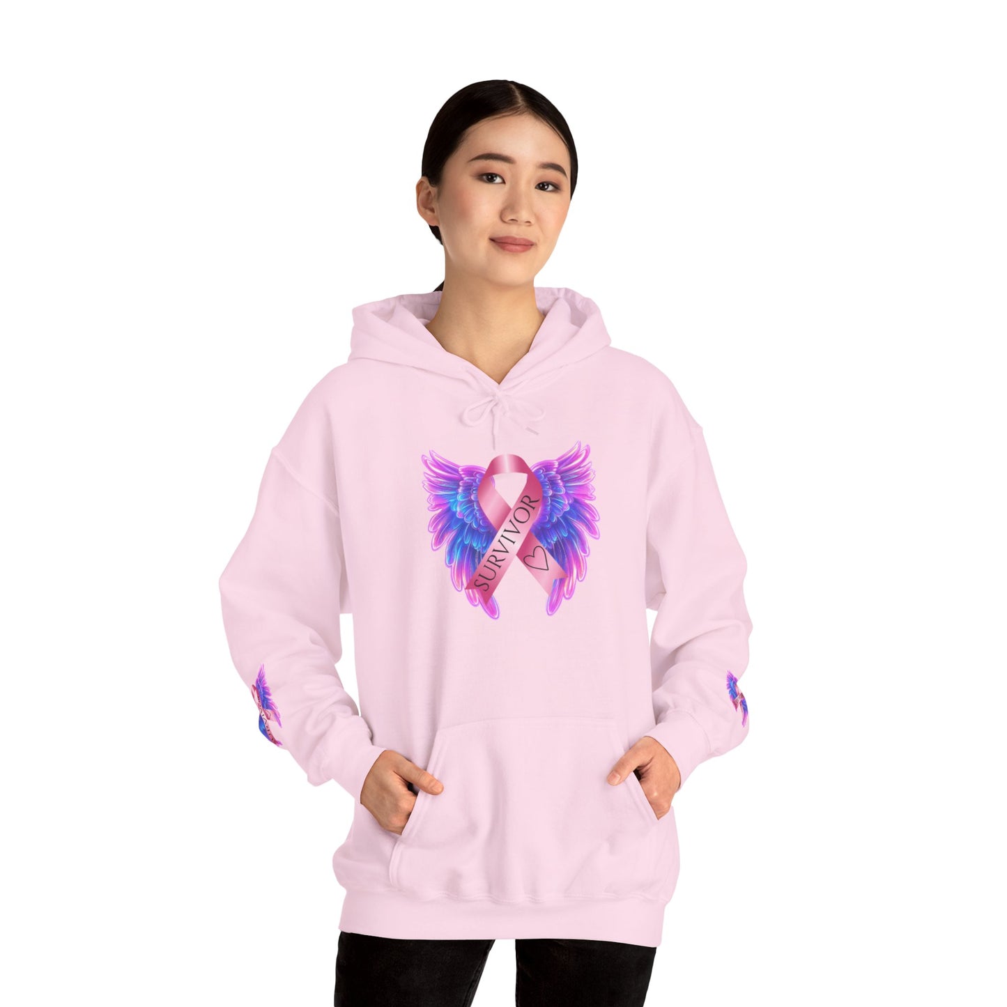 Breast Cancer Ribbon Angel Wings Hoodie, Awareness Pullover