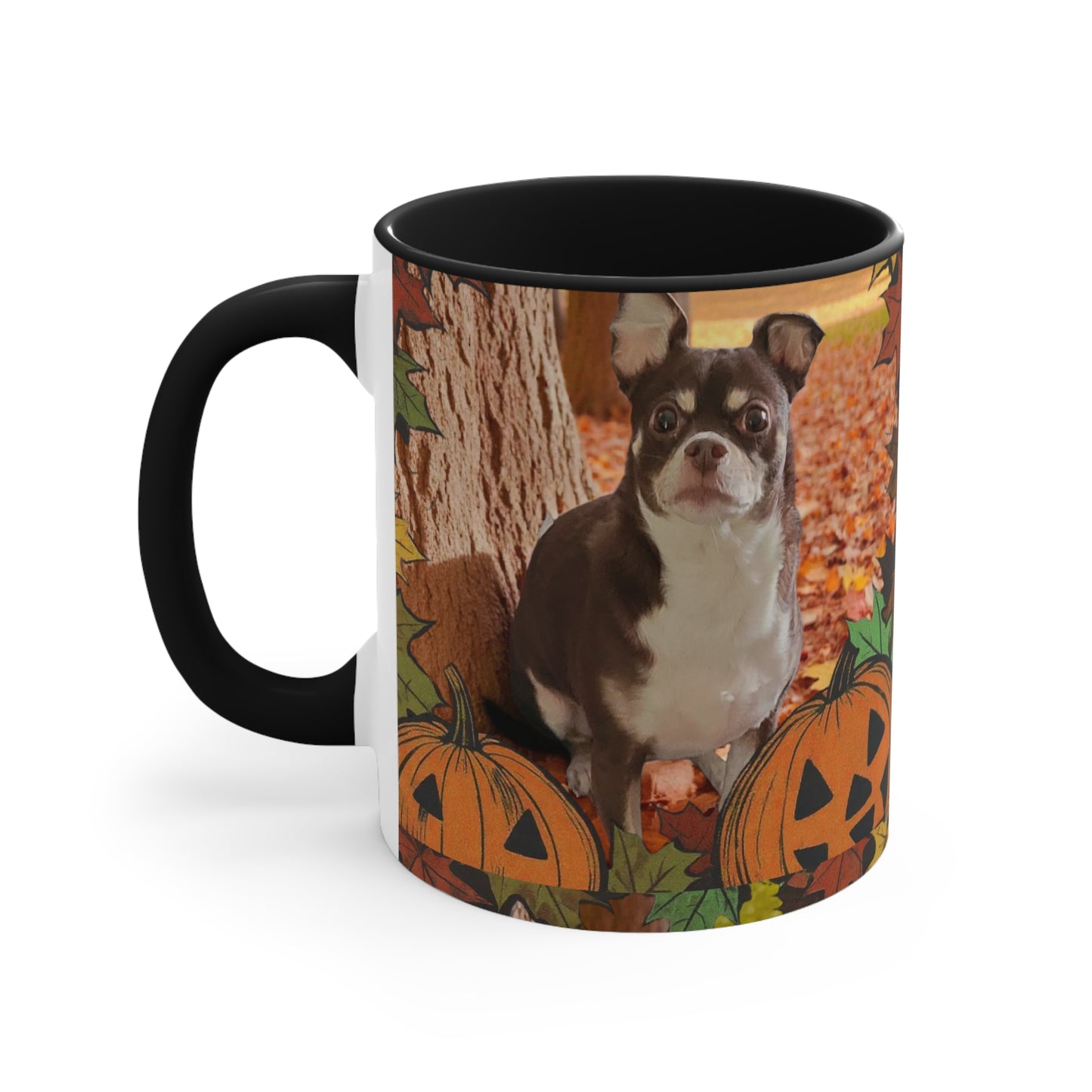 Autumn Pet-Themed Accent Mug | Cute Dog & Pumpkin Design, Fall Coffee Cup, Gift for Pet Lovers, Halloween Decor, Cozy Tea Mug