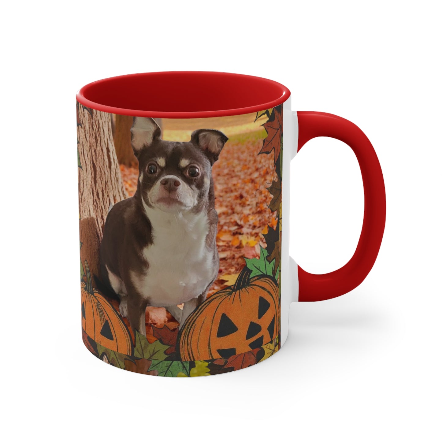 Autumn Pet-Themed Accent Mug | Cute Dog & Pumpkin Design, Fall Coffee Cup, Gift for Pet Lovers, Halloween Decor, Cozy Tea Mug