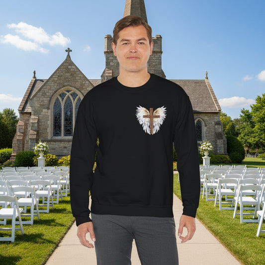 Christian Cross with Angel Wings Sweatshirt — Faith Graphic Crewneck