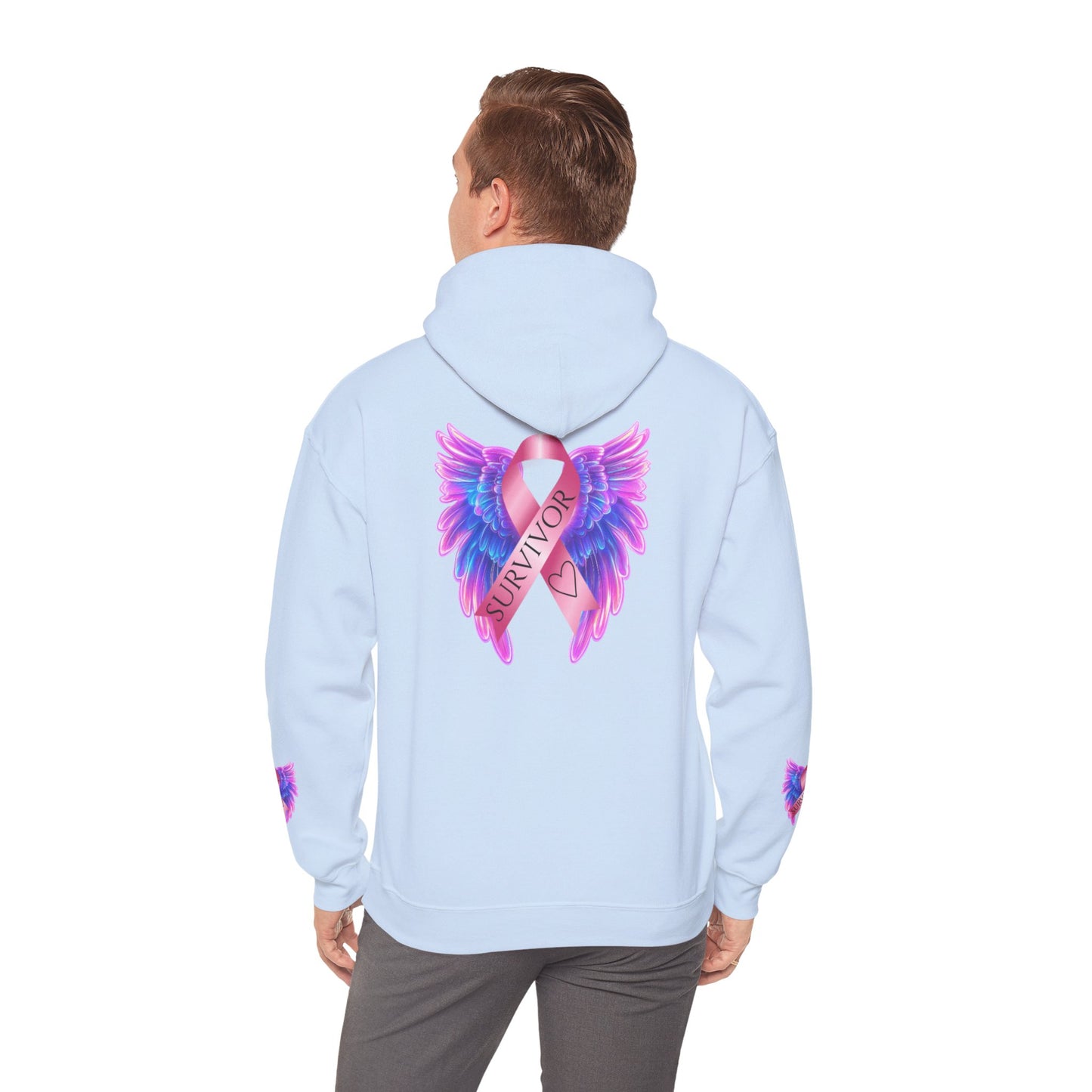 Breast Cancer Ribbon Angel Wings Hoodie, Awareness Pullover