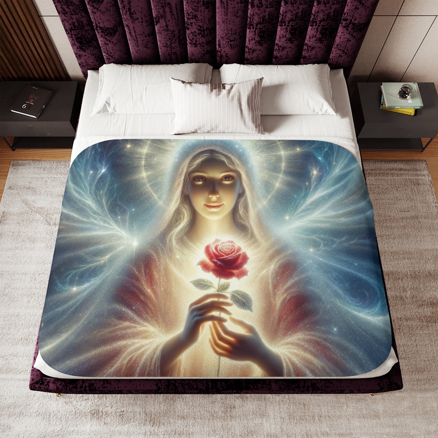 Sherpa Blanket, Angel with a Rose Design