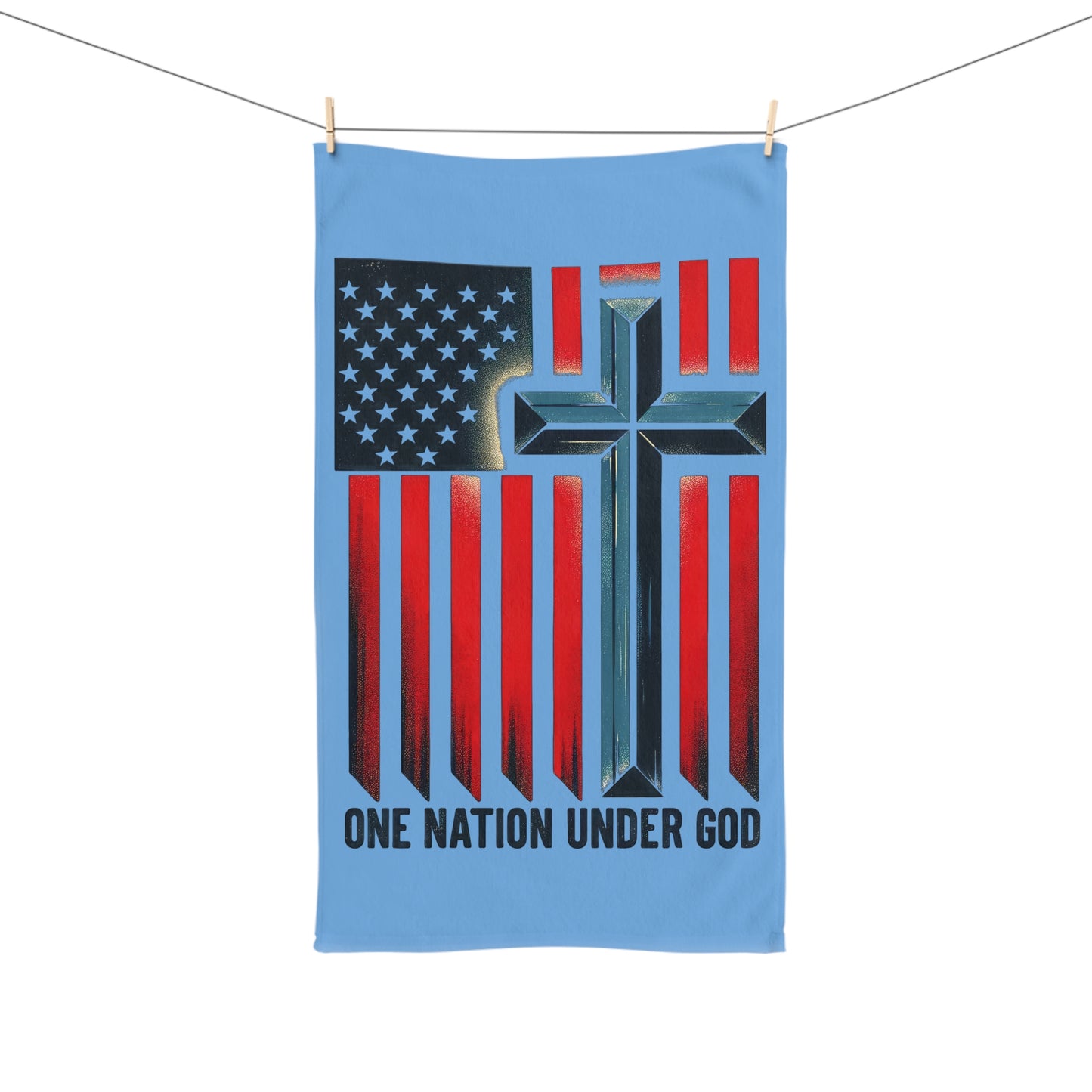One Nation Under God Hand Towel — American Flag Cross Patriotic Kitchen Towel