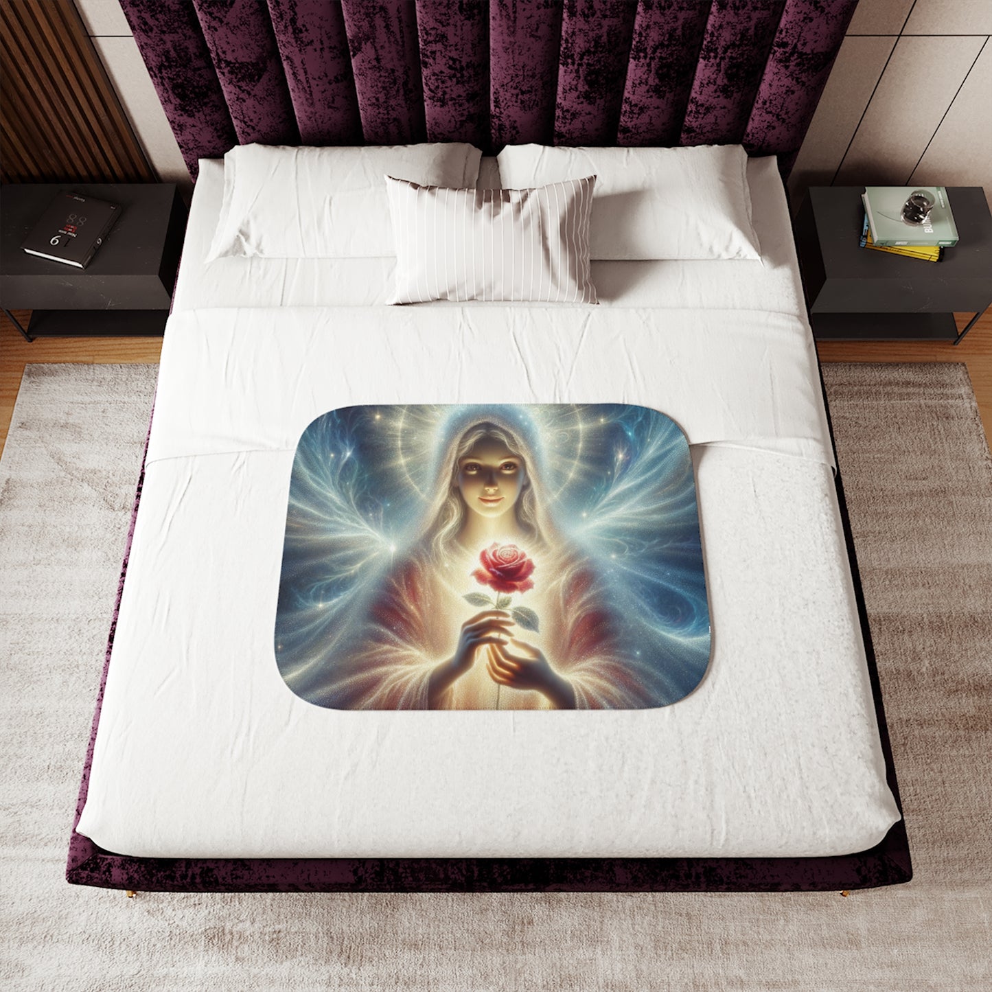 Sherpa Blanket, Angel with a Rose Design