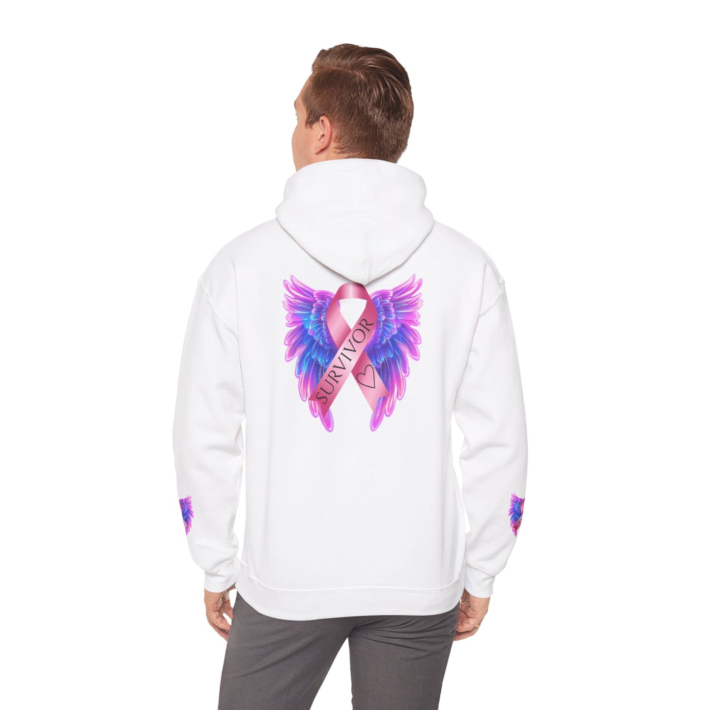 Breast Cancer Ribbon Angel Wings Hoodie, Awareness Pullover