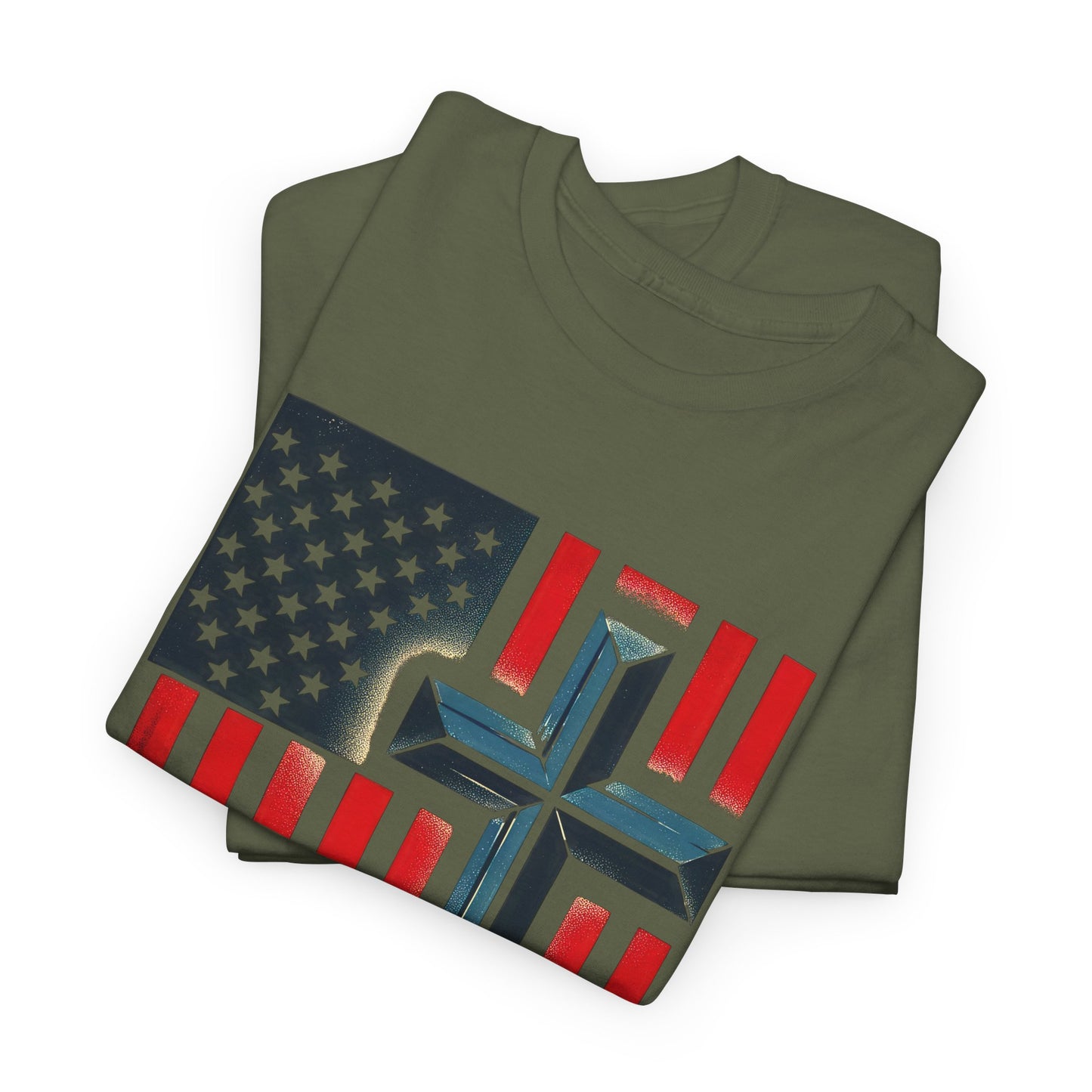 Patriotic Cross T-Shirt — "One Nation Under God" American Flag Tee