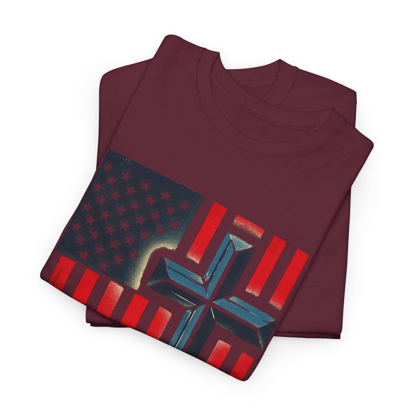 Patriotic Cross T-Shirt — "One Nation Under God" American Flag Tee