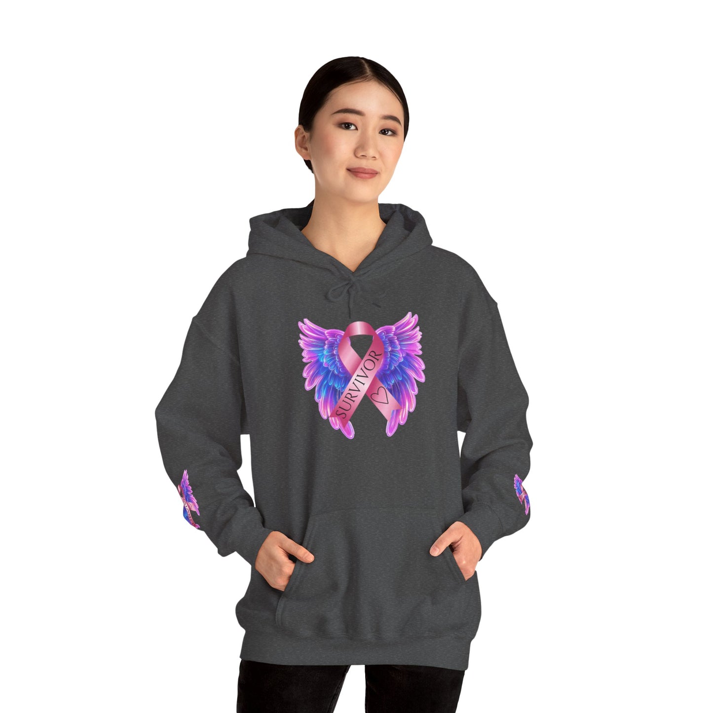 Breast Cancer Ribbon Angel Wings Hoodie, Awareness Pullover