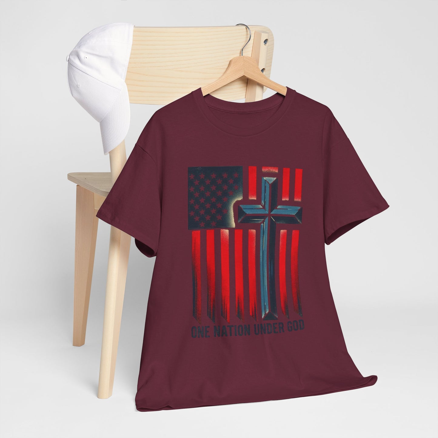 Patriotic Cross T-Shirt — "One Nation Under God" American Flag Tee