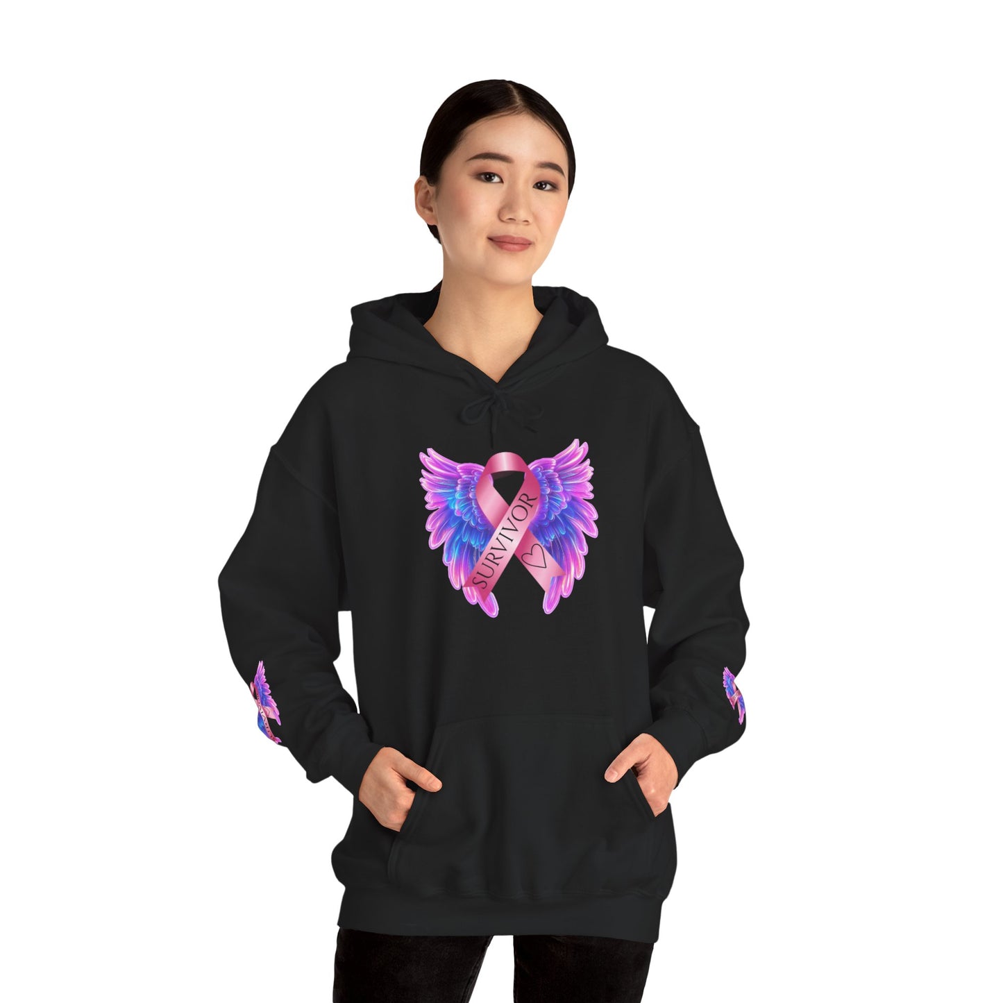 Breast Cancer Ribbon Angel Wings Hoodie, Awareness Pullover