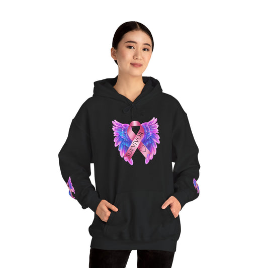 Breast Cancer Ribbon Angel Wings Hoodie, Awareness Pullover