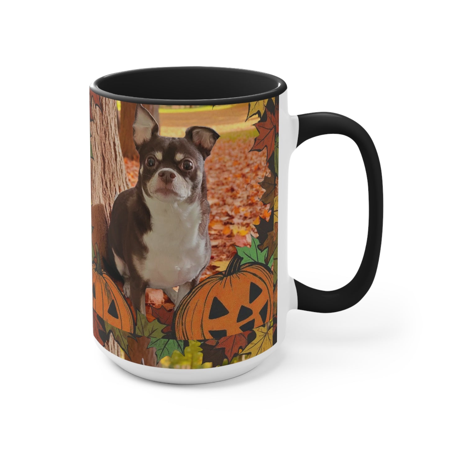 Autumn Pet-Themed Accent Mug | Cute Dog & Pumpkin Design, Fall Coffee Cup, Gift for Pet Lovers, Halloween Decor, Cozy Tea Mug