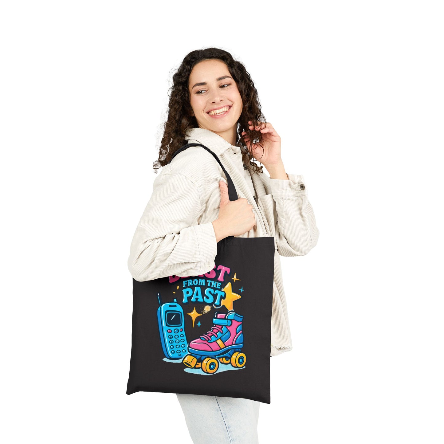 Tote Bag - Retro Roller Skates and Cordless Phone Design
