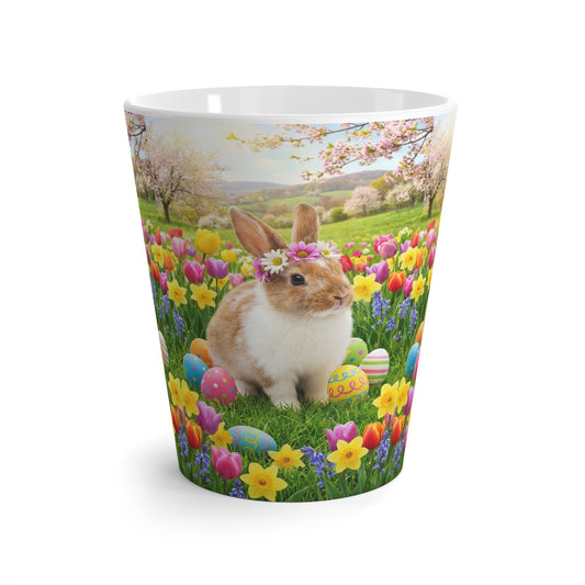Easter Bunny Latte Mug — Spring Flowers, Easter Eggs & Floral Crown Coffee Cup