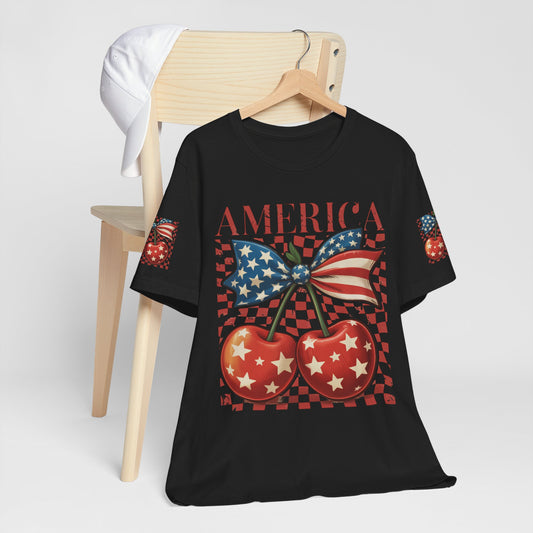 Patriotic Cherry Tee — Fun 4th of July Cherry Graphic T-Shirt