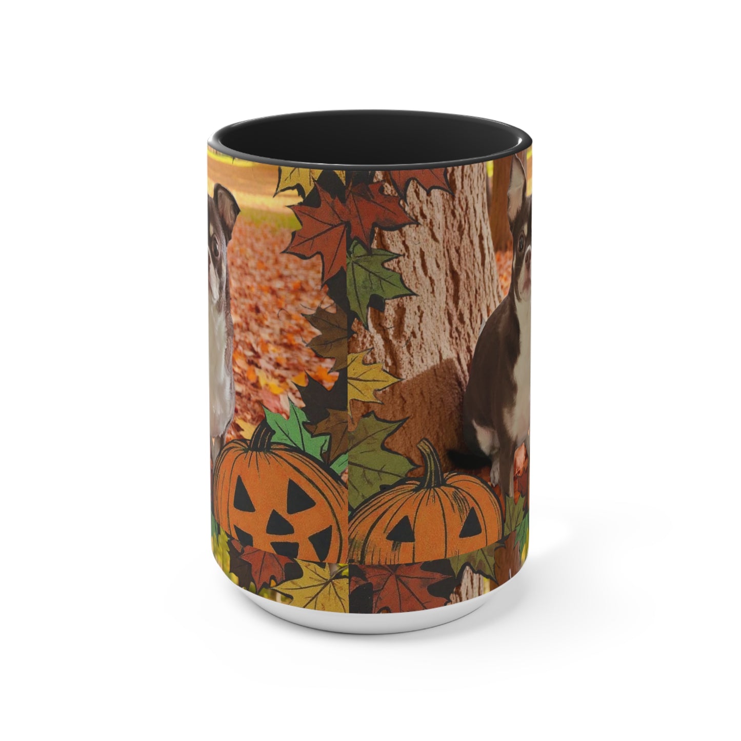 Autumn Pet-Themed Accent Mug | Cute Dog & Pumpkin Design, Fall Coffee Cup, Gift for Pet Lovers, Halloween Decor, Cozy Tea Mug