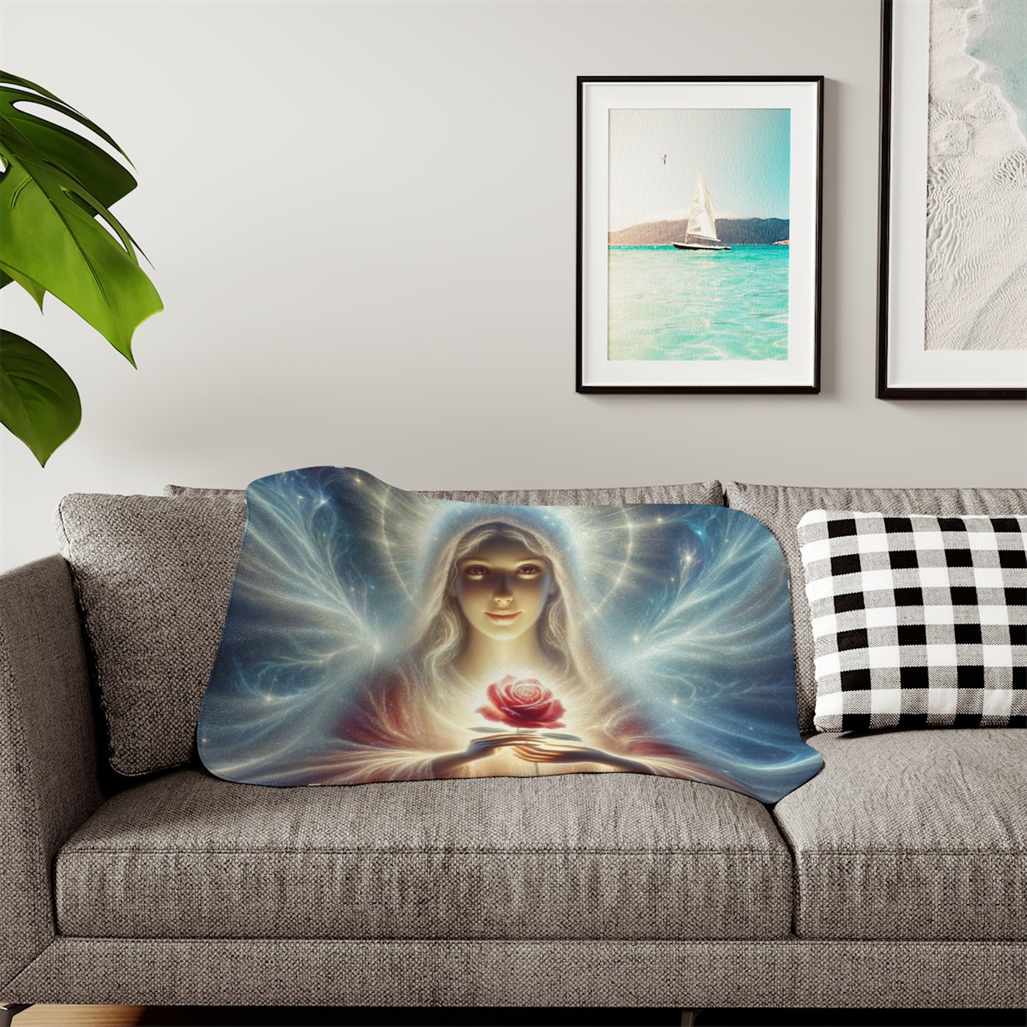Sherpa Blanket, Angel with a Rose Design