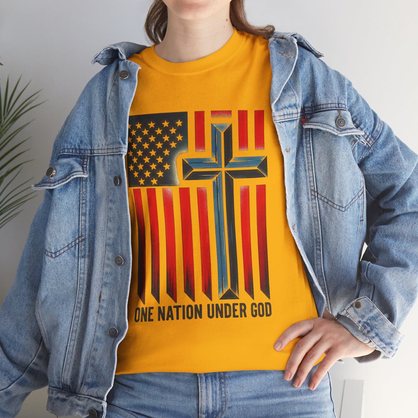 Patriotic Cross T-Shirt — "One Nation Under God" American Flag Tee