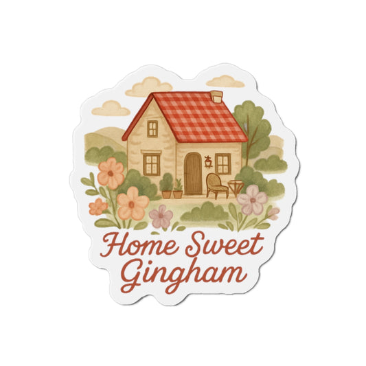 Charming Home Sweet Gingham Die-Cut Magnet | Cute Home Decor, Gift for Housewarming, Kitchen Art, Floral Refrigerator Magnet, Vintage Style