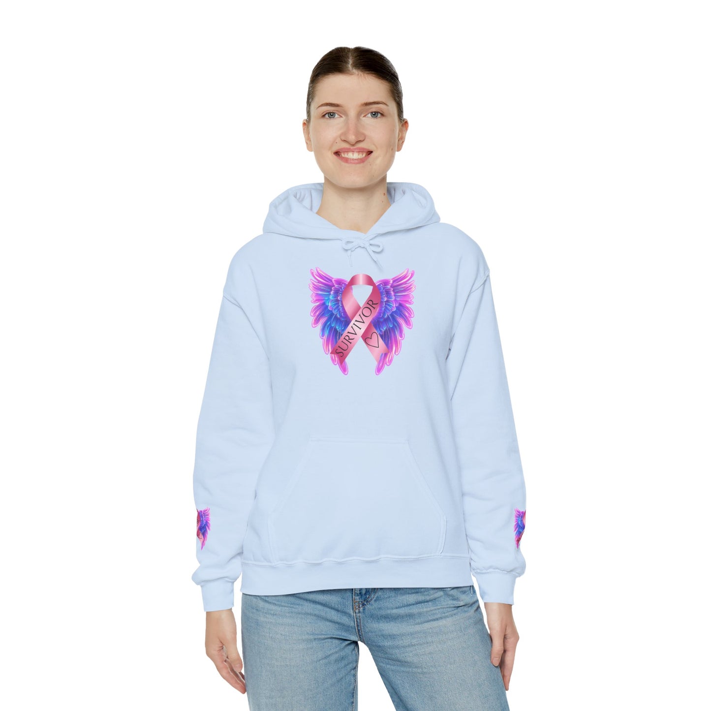 Breast Cancer Ribbon Angel Wings Hoodie, Awareness Pullover