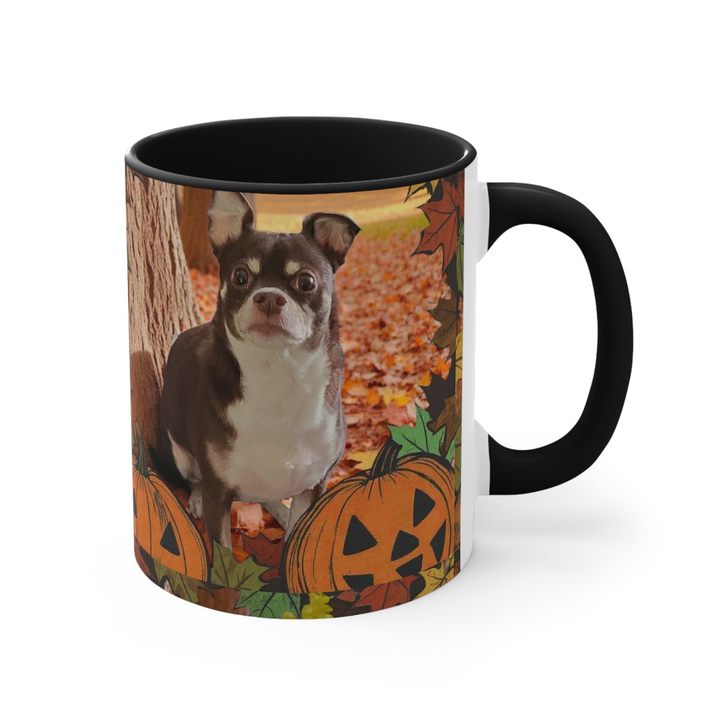 Autumn Pet-Themed Accent Mug | Cute Dog & Pumpkin Design, Fall Coffee Cup, Gift for Pet Lovers, Halloween Decor, Cozy Tea Mug