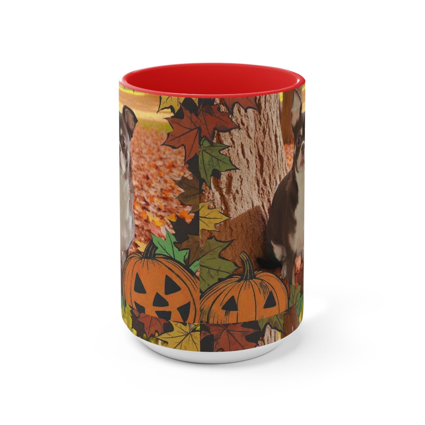 Autumn Pet-Themed Accent Mug | Cute Dog & Pumpkin Design, Fall Coffee Cup, Gift for Pet Lovers, Halloween Decor, Cozy Tea Mug