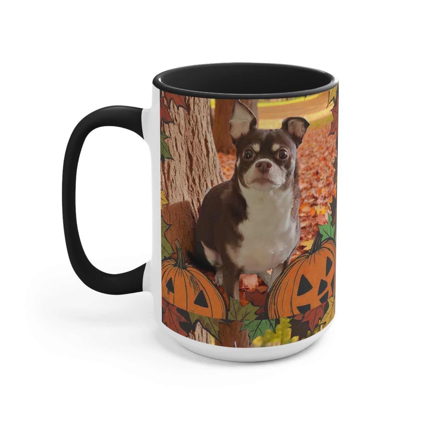 Autumn Pet-Themed Accent Mug | Cute Dog & Pumpkin Design, Fall Coffee Cup, Gift for Pet Lovers, Halloween Decor, Cozy Tea Mug