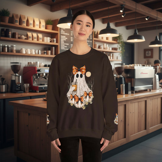 Ghostly Rustic Charm Sweatshirt - Cozy Fall Fashion, Halloween Gift, Unisex Crewneck, Autumn Vibes, Seasonal Celebration